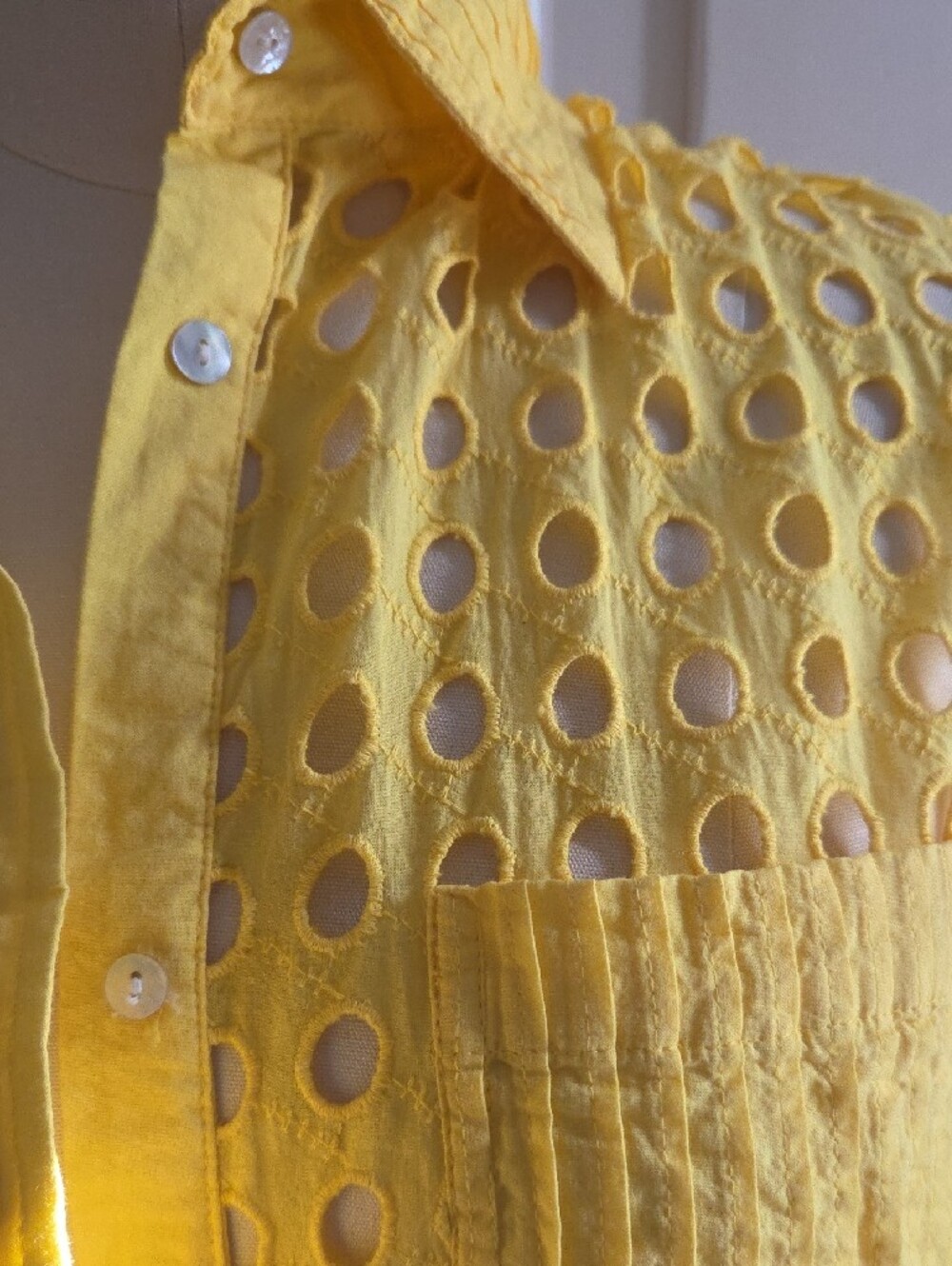 SOLID & STRIPED Yellow Eyelet Button-Down Beach Cover Up Shirt